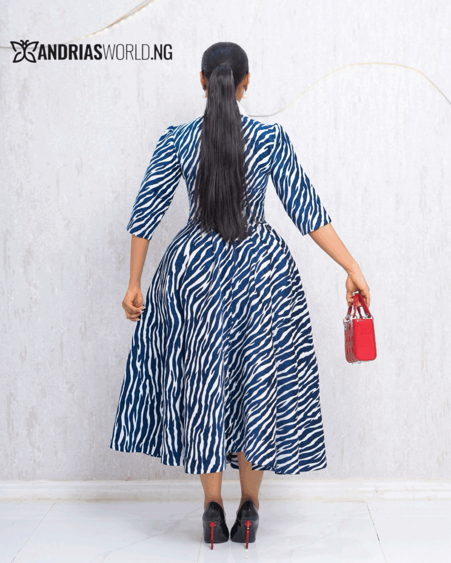 BLUE AND WHITE DAMASK BALL DRESS